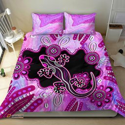 Australia Bedding Set Aussie Opal Pattern With Lizard Aboriginal Art Pink
