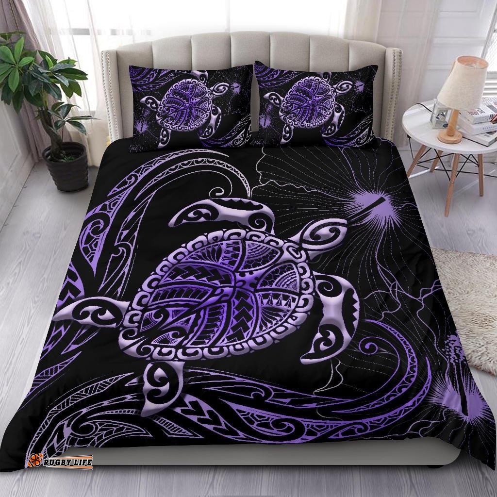 Polynesian Bedding Set Turtle Mix Hibiscus Purple
