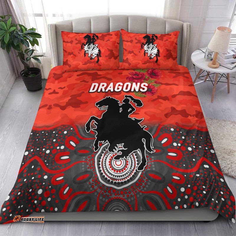St. George Illawarra Dragons ANZAC 2022 Bedding Set Indigenous Vibes Red