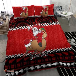 Personalised New Zealand Christmas Bedding Set Kiwi Santa Claus Maori Meri Kirihimete