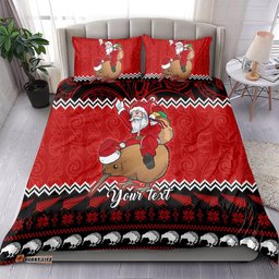 Personalised New Zealand Christmas Bedding Set Kiwi Santa Claus Maori Meri Kirihimete