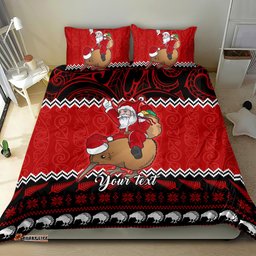 Personalised New Zealand Christmas Bedding Set Kiwi Santa Claus Maori Meri Kirihimete