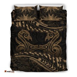 New Zealand Bedding Set Gold Manaia Maori Silver Fern Duvet Cover