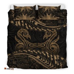 New Zealand Bedding Set Gold Manaia Maori Silver Fern Duvet Cover