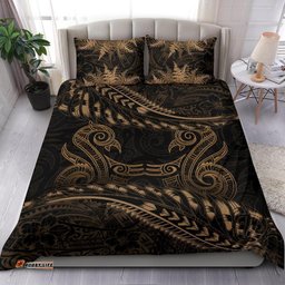 New Zealand Bedding Set Gold Manaia Maori Silver Fern Duvet Cover