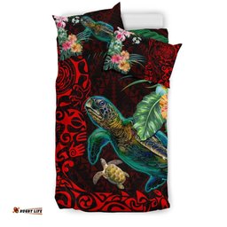 Tiki Polynesian Bedding Set Turtle Hibiscus Red