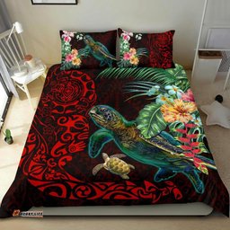 Tiki Polynesian Bedding Set Turtle Hibiscus Red