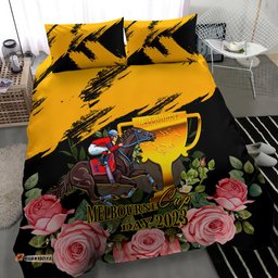 Personalised Australia Melbourne Cup Day Bedding Set 2023 Horse Racing Trophy With Roses 02