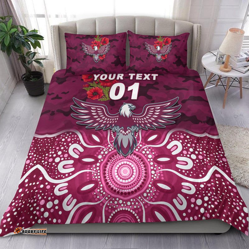 Custom Personalised Manly Warringah Sea Eagles ANZAC 2022 Bedding Set Indigenous Vibes