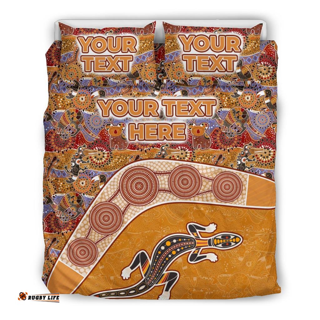 Aboriginal Bedding Sets, Lizard Patterns Boomerang Crocodile Kangaroo Custom