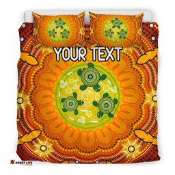 Custom Text Aboriginal Bedding Set Turtle Circle Dot Painting Art