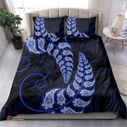 Blue New Zealand Paisley Silver Fern Bedding Set Aotearoa Maori