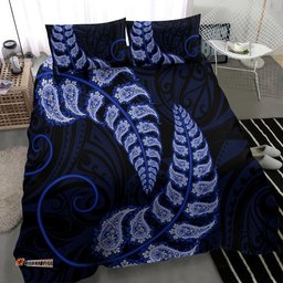 Blue New Zealand Paisley Silver Fern Bedding Set Aotearoa Maori
