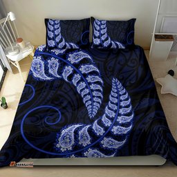 Blue New Zealand Paisley Silver Fern Bedding Set Aotearoa Maori