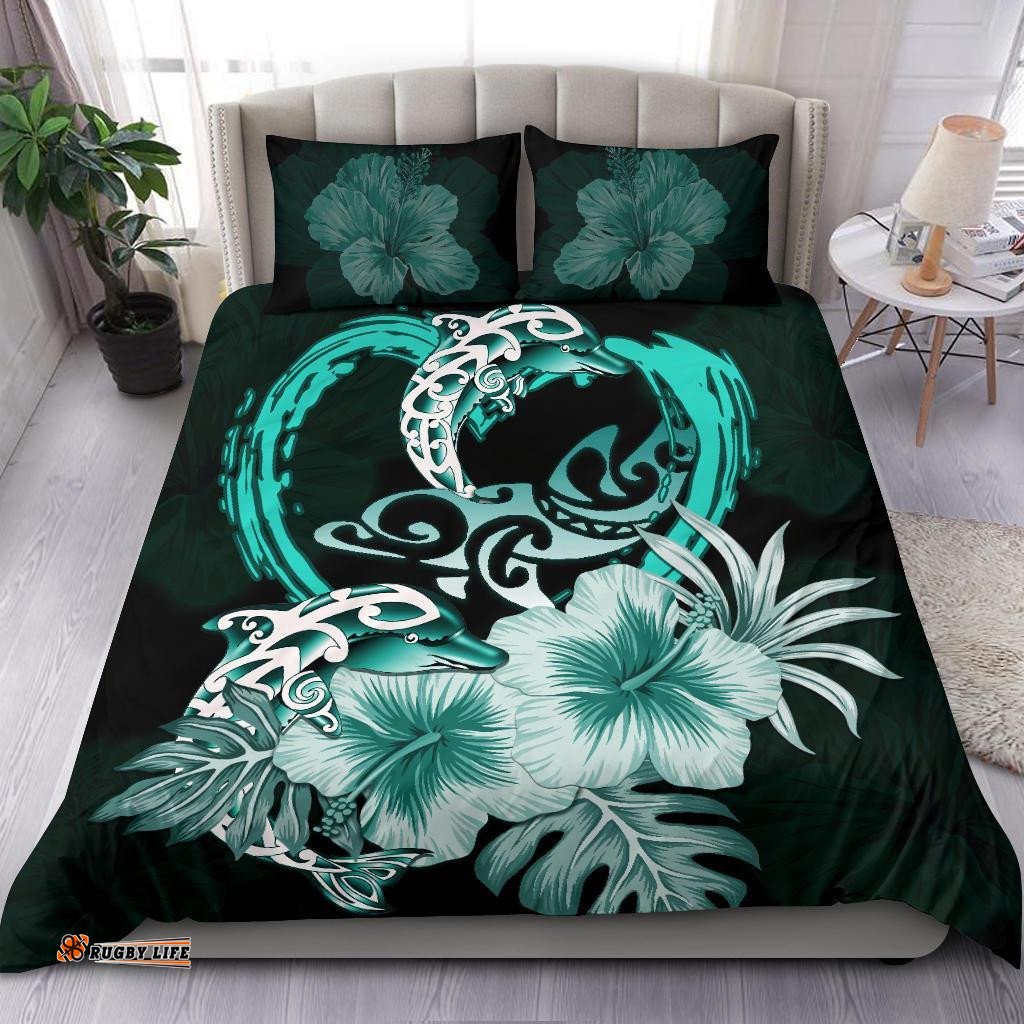 Polynesian Bedding Set I Love Dophins Duvet Cover Hibiscus