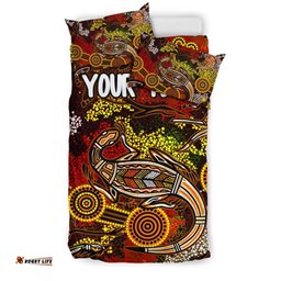 Custom Aboriginal Bedding Set, Kangaroo and Lizard Dot Painting Art