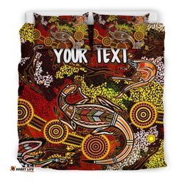 Custom Aboriginal Bedding Set, Kangaroo and Lizard Dot Painting Art
