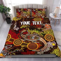 Custom Aboriginal Bedding Set, Kangaroo and Lizard Dot Painting Art