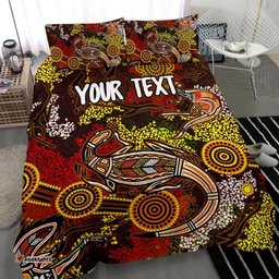 Custom Aboriginal Bedding Set, Kangaroo and Lizard Dot Painting Art