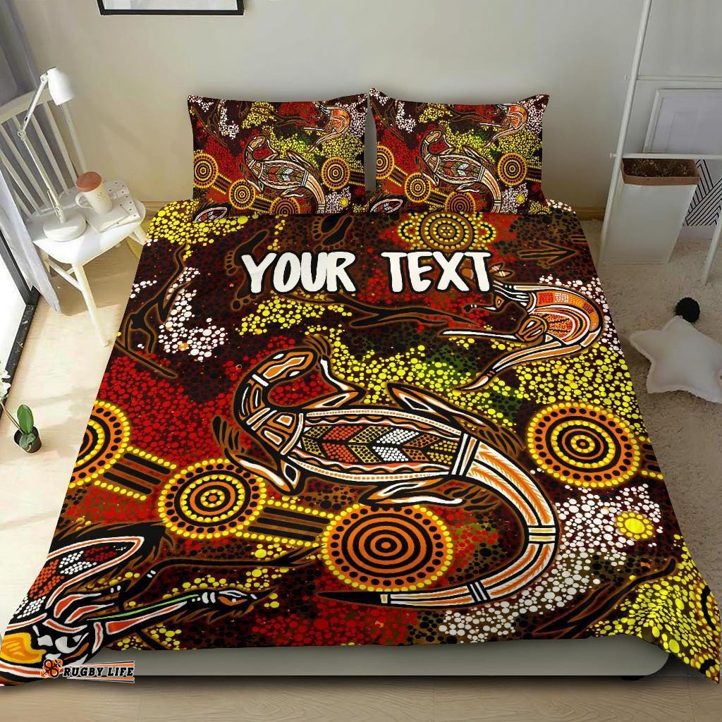 Custom Aboriginal Bedding Set, Kangaroo and Lizard Dot Painting Art