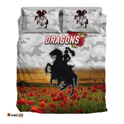 St. George Illawarra Dragons ANZAC 2022 Bedding Set Poppy Flowers Vibes White