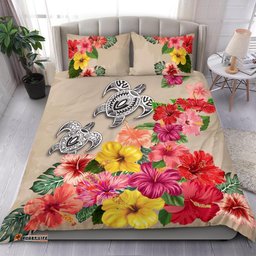 Turtle Polynesian Bedding Set Hibiscus Colorful