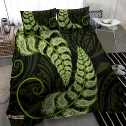 Green New Zealand Paisley Silver Fern Bedding Set Aotearoa Maori