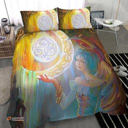 Celtic Bedding Set Portrait Of Beautiful Girl In The Ancient Celtic Environment