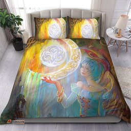 Celtic Bedding Set Portrait Of Beautiful Girl In The Ancient Celtic Environment