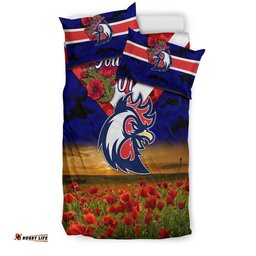 Custom Personalised Sydney Roosters ANZAC 2022 Bedding Set Poppy Flowers Vibes Blue