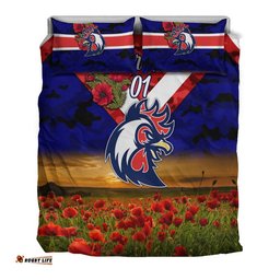 Custom Personalised Sydney Roosters ANZAC 2022 Bedding Set Poppy Flowers Vibes Blue