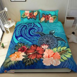 Turtle And Hibiscus Bedding Set Polynesian Blue
