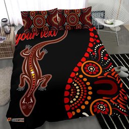 Aboriginal Personalised Bedding Set Aboriginal Lizard With Dot Painting Patterns