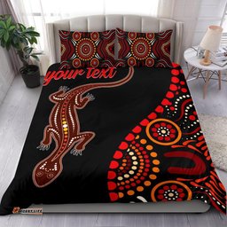 Aboriginal Personalised Bedding Set Aboriginal Lizard With Dot Painting Patterns