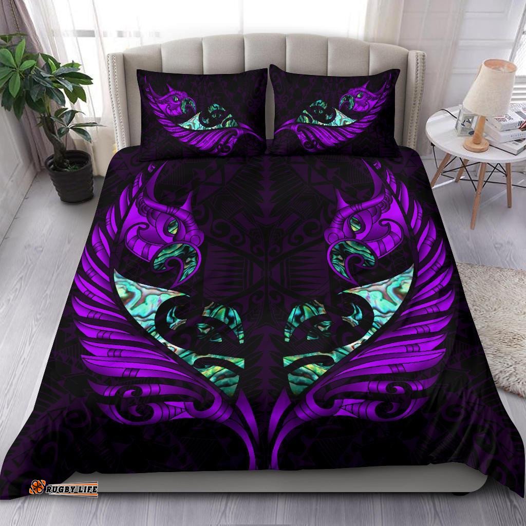 New Zealand Bedding Set Manaia Paua Fern Wing Violet