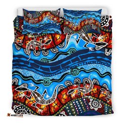 Australia Bedding Set Aboriginal Lizard Dot Painting Blue Wave