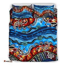 Australia Bedding Set Aboriginal Lizard Dot Painting Blue Wave