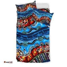 Australia Bedding Set Aboriginal Lizard Dot Painting Blue Wave