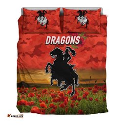 St. George Illawarra Dragons ANZAC 2022 Bedding Set Poppy Flowers Vibes Red