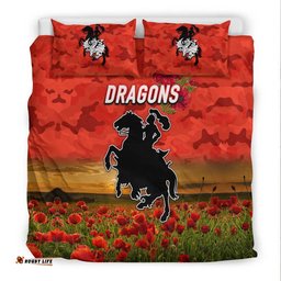 St. George Illawarra Dragons ANZAC 2022 Bedding Set Poppy Flowers Vibes Red