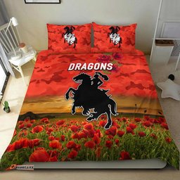 St. George Illawarra Dragons ANZAC 2022 Bedding Set Poppy Flowers Vibes Red