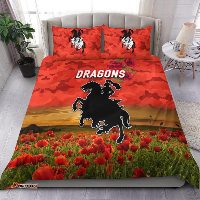 St. George Illawarra Dragons ANZAC 2022 Bedding Set Poppy Flowers Vibes Red