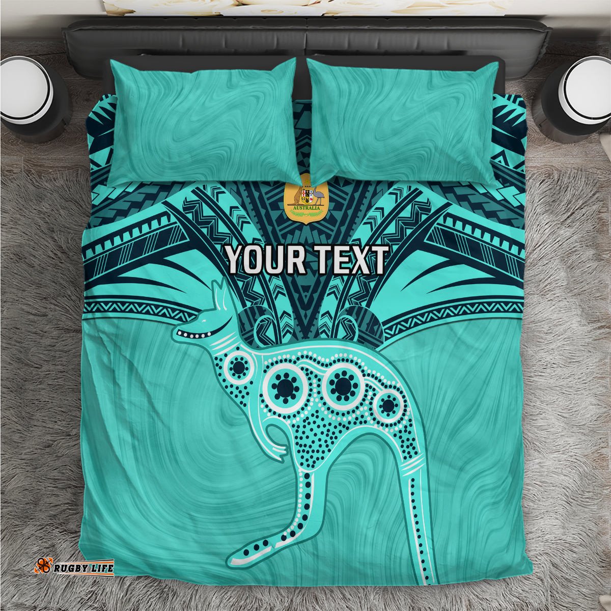 Custom Australia Matildas Bedding Set Polynesian Mix Turquoise Marble