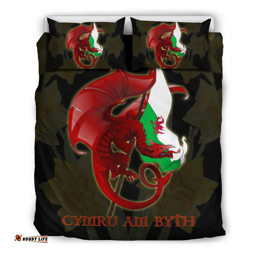 Welsh Bedding Set Welsh Myth Dragon Red and Wales Flag Daffodil