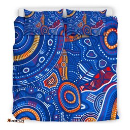 Aboriginal Bedding Set Indigenous Footprint Patterns Blue Color