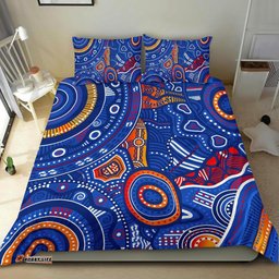 Aboriginal Bedding Set Indigenous Footprint Patterns Blue Color