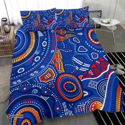 Aboriginal Bedding Set Indigenous Footprint Patterns Blue Color