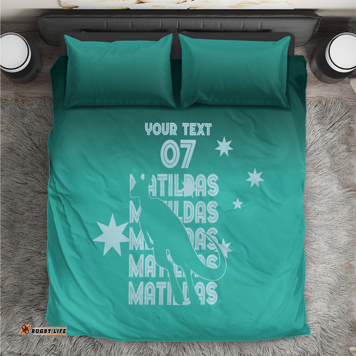 Australia Soccer Matildas Custom Bedding Set Turquoise Basic Gradient