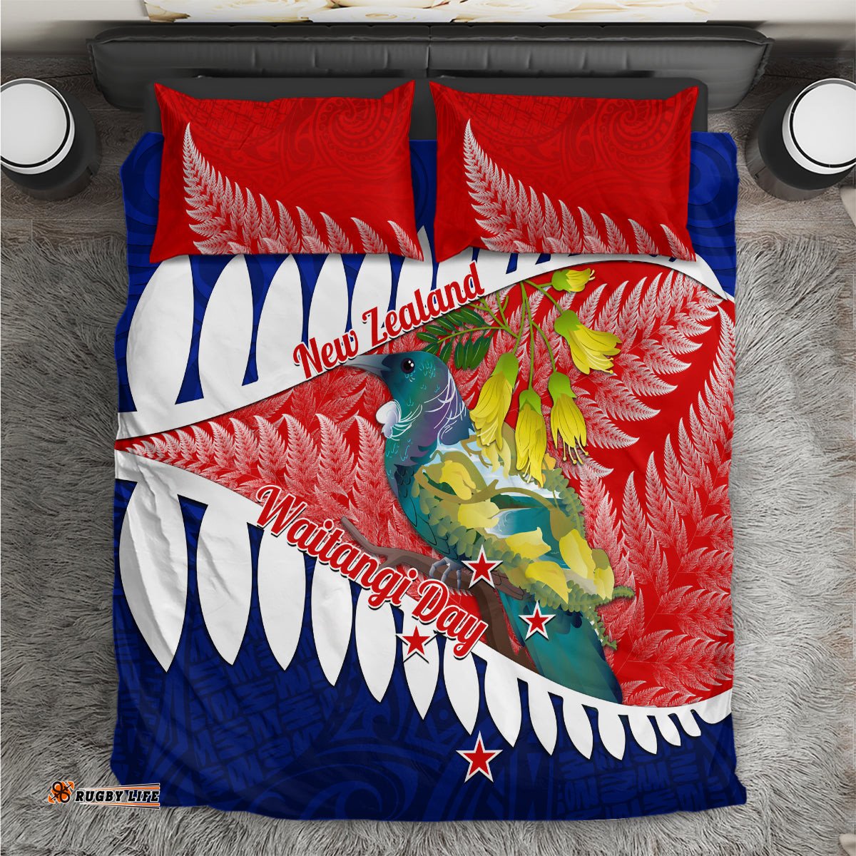 New Zealand Waitangi Day Bedding Set NZ Maori Tui Bird With Kowhai Flowers