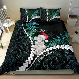 New Zealand Personalised Bedding Set Meri Kirihimete Kowhaiwhai Mix Paua Shell Emerald